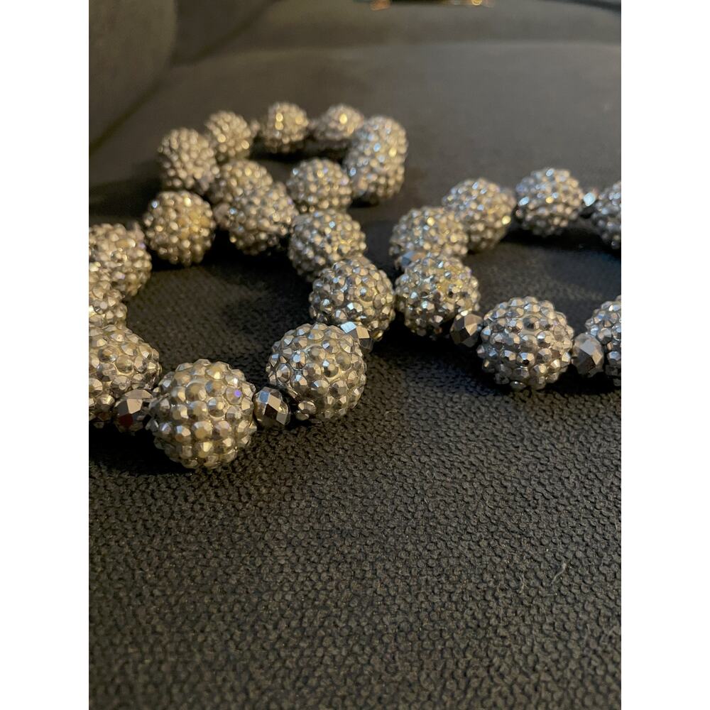 Set of 3 Silver Clear Rhinestone Pave Ball Stretch Bracelets